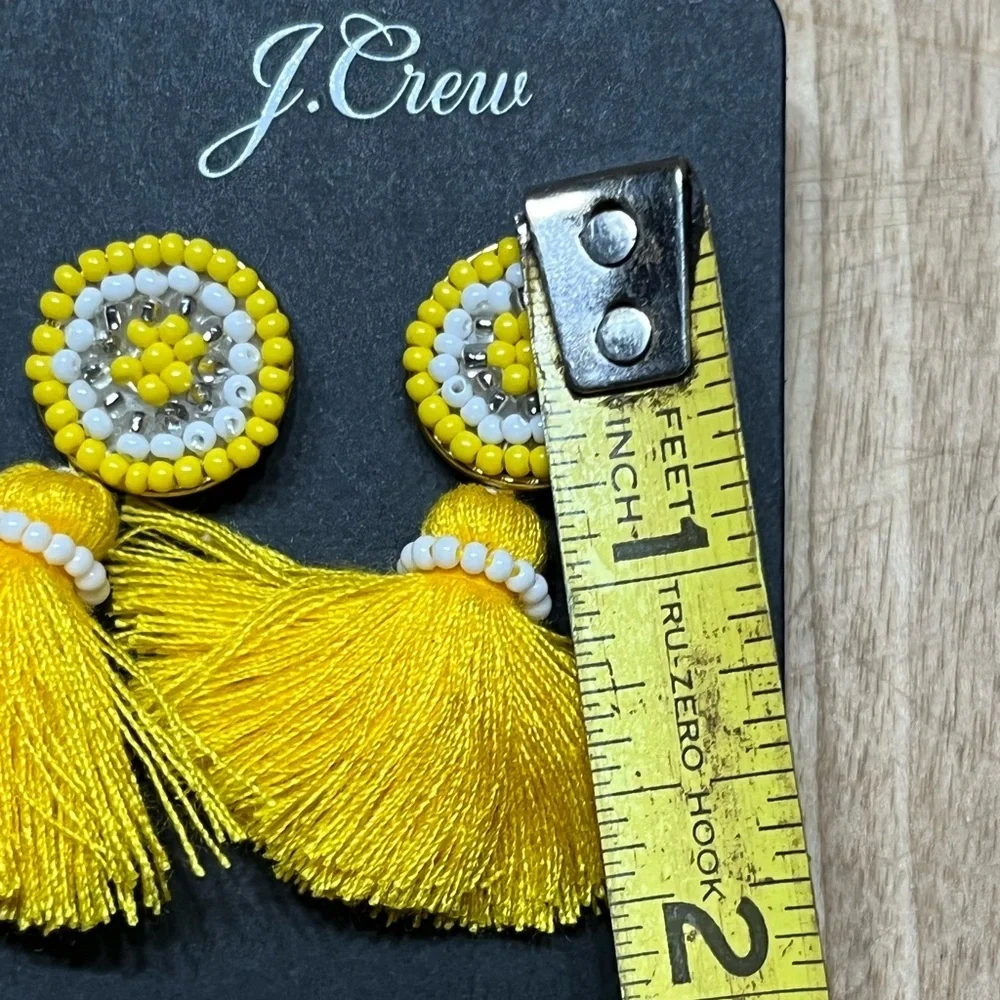 J. Crew Yellow and White Beaded Tassel Earrings
